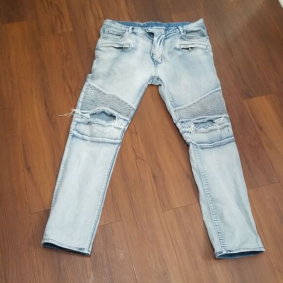 Balmain Paris Blue Skinny Biker Jeans with Distressed Mens 36 Waist, 32 Length - Picture 3 of 7